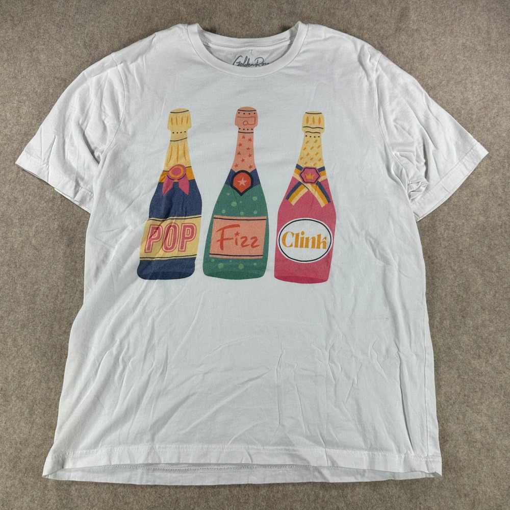 Golden Rose Womens Pop Fizz Clink Champagne New Years Graphic Tee White Size M/L